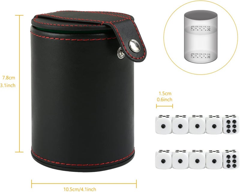 GWHOLE Leather Dice Cup Set with Storage Compartment Felt Lining Shaker with 5 Dot Dices for Farkle Yahtzee Games Playing Birthday Gift, Green - Image 2